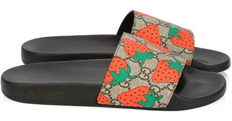 gucci strawberry slides saks|Gucci slides pursuit.